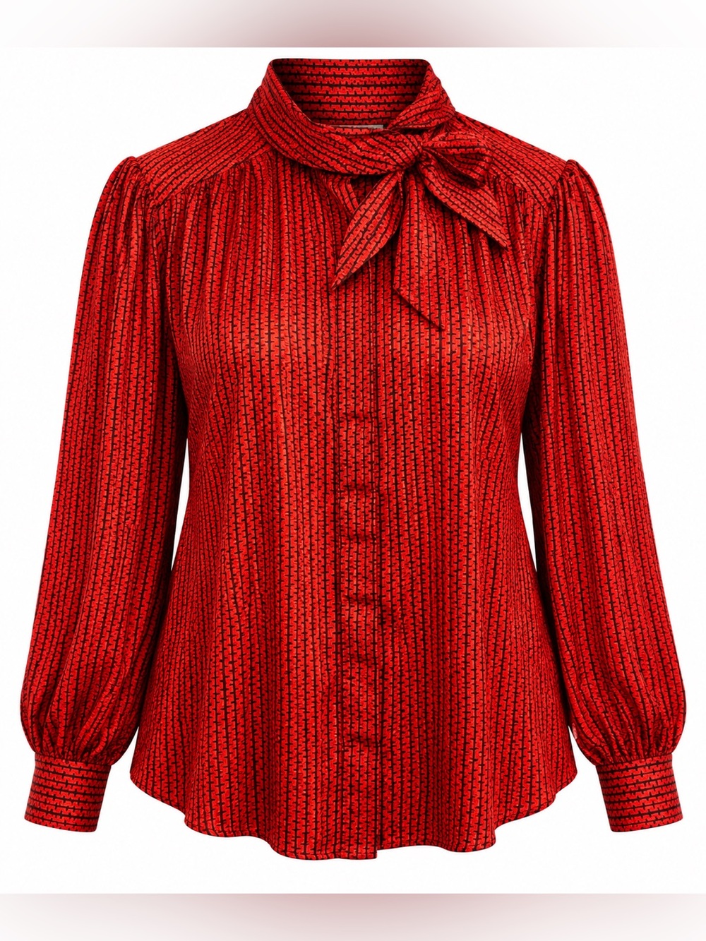Evan Picone Red Metallic Vintage Tie-Neck Blouse size 8 Petite